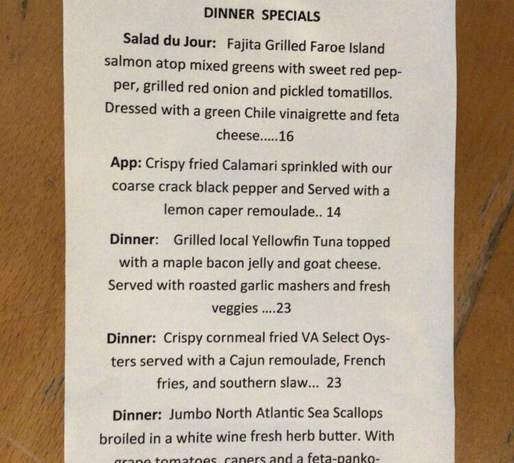 11/9 Dinner Specials